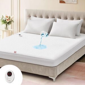 Bwarm Waterproof Heated Mattress Pad 1-12 Hours AutoOff Washable White TwinXL